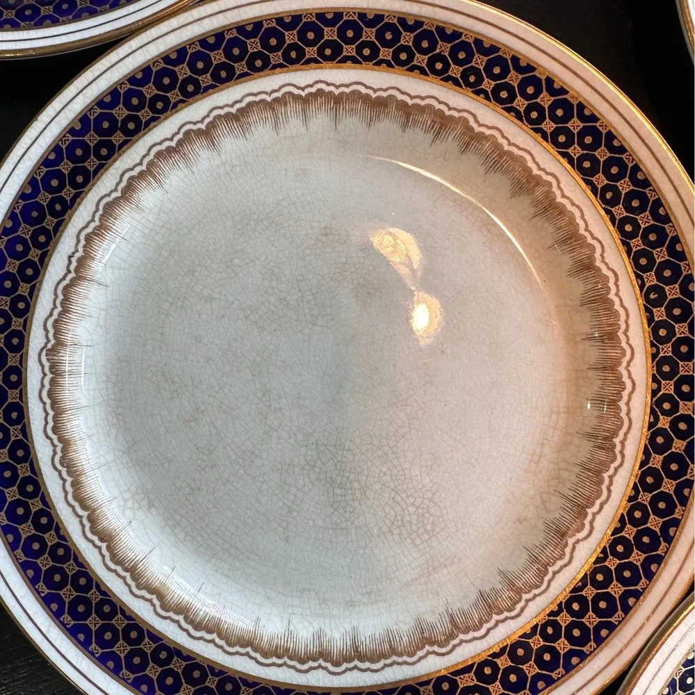 Keeling &‎ Co Losol Ware Grasmere Dessert Plates 8pc Blue Gold Antique